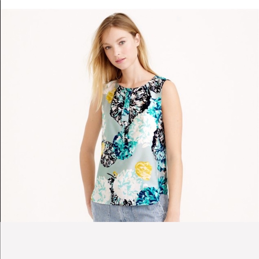 J Crew Sleeveless Silk Shell in Aquatic Floral